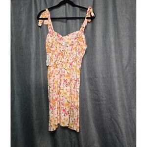 NWT A.W.W. Secret Charm Floral Print‎ Shirred Sundress Tie Straps L
